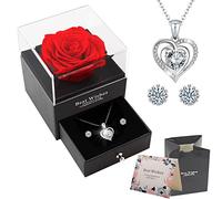 OIOYLEY Vraie Rose Eternelle avec Collier Boucles d'oreilles pour sa Femme, Maman, Grand-Mère, Amie, pour l'anniversaire Saint Valentin Anniversaire Mariage Noël Fête des Mères Cadeau