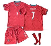 Oirigaga Ensemble maillot de football pour enfants, numéro 7, pour garçons et filles de 6 à 13 ans, respirant et à séchage rapide, avec short et chaussettes à manches courtes, rouge, Cr7 rouge, Nr.7