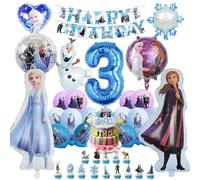 Oirigaga Kit de 46 de décorations de fête d'anniversaire pour enfants avec ballons à l'hélium ballons en aluminium Bannière de joyeux anniversaire et décorations de gâteaux pour filles de 3 ans