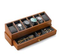 Oirlv Boîte De Montre En Bois Massif Avec 6 Fentes- 2 Couches Organisateur De Bijoux Pour Les Hommes Vitrine De Montre,Ecrins pour Montres,Pour Les Amateurs De Montres(Gris)