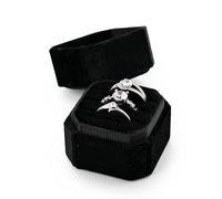 Oirlv Velours 3 Slots Octogonal Boîte à Bagues 3 Boîte à Bagues Pour Proposition De Fiançailles Mariage Saint Valentin(Noir)