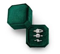 Oirlv Velours 3 Slots Octogonal Boîte à Bagues 3 Boîte à Bagues Pour Proposition De Fiançailles Mariage Saint-Valentin(Vert)