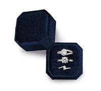 Oirlv Velours 3 Slots Octogonal Boîte à Bagues 3 Boîte à Bagues Pour Proposition De Fiançailles Mariage Saint-Valentin(Bleu Foncé)