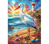 Oiseau à longues pattes sur une plage tropicale 500 Pièces Puzzle Personne Âgée En Carton Épais Sans Déformation Rêve magique de science-fiction Facile Débutant Anti-Stress Thérapie Occupationnelle Pe