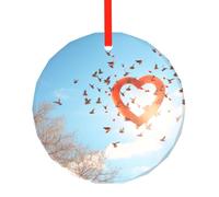 Oiseau Amour Cœur Art Impression Festif Ornements Arbre de Vacances Décorations Rond Pendentif Traditionnel Suspendu pour Noël