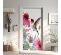 Oiseau Aquarelle Sticker Mural, Fleur Autocollants De Porte Muraux Décoration Poster Murale, Floral Stickers de Porte Imperméable Vinyle 90x200 cm