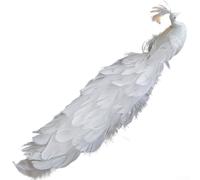 Oiseau artificiel festif avec plumes vives, pendentif paon coloré pour arbre de Noël et branche de jardin, décoration de vacances en plastique léger, 38 cm, blanc doré (blanc)