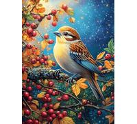 Oiseau avec des baies rouges sur une branche fleurie 1000 Pièces Puzzle Personne Âgée En Carton Rigide Faune sauvage et animaux de compagnie Facile Débutant Anti-Stress Stimulation Cognitive Loisir Cr