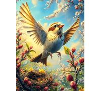 Oiseau avec un nid dans un jardin fleuri 1000 Pièces Puzzle Expert Confirmé En Carton Épais Sans Déformation Rêve magique de science-fiction Très Difficile Motif Complexe Cadeau Fête Des Pères Premium
