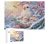 Oiseau Blanc et Quatre Poulets dans Le nid de Neige Puzzle 300 Pièces pour Adultes Entraînement Cérébral Maîtrise Logique Cadeau pour Amateurs De Défis 300 PCS