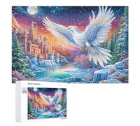Oiseau Blanc Volant au-Dessus du château enneigé Puzzle 1000 Pièces pour Adultes Pause Au Travail Concentration Mentale Cadeau pour Quotidien 1000 PCS