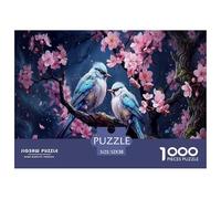 Oiseau Bleu Puzzle 1000 Pièces Jeu D'Intelligence Décoration Intérieure Forêt de Fleurs de cerisiers Challenge Toy Adultes & Enfants des 14 Ans 52x38cm/1000pcs