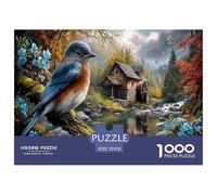 Oiseau Bleu Puzzle 1000 Pièces Jouet en Bois Jeu D'Intelligence Décoration Intérieure Moulin à Eau d'automne Challenge Toy Adultes & Enfants des 14 Ans 70x50cm/1000pcs
