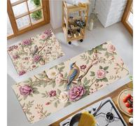 Oiseau Bleu Rose Lot de 2 Tapis Cuisine antidérapants lavables, Retro Country Anti-Fatigue paillasson Cuisine pour décoration de Maison Bureau Debout, 40x60+40x120cm