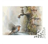 Oiseau boit Eau 1000 Pièces Carton Épais Art Oiseau Robinet Puzzle pour Amateurs Coupe Précise sans Poussière Soirée Jeux Finition Soignée 38x26cm/1000pcs