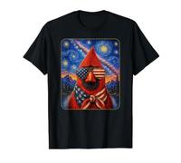 Oiseau Cardinal Rouge Portant des Lunettes Drapeau américain T-Shirt Graphique avec Valeur