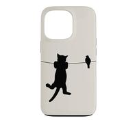 Oiseau Chat sur Fil Pire Ennemis Besties Amis Silhouette Coque pour iPhone 13 Pro