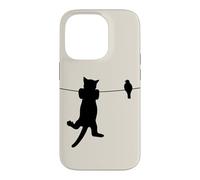 Oiseau Chat sur Fil Pire Ennemis Besties Amis Silhouette Coque pour iPhone 14 Pro