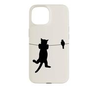 Oiseau Chat sur Fil Pire Ennemis Besties Amis Silhouette Coque pour iPhone 15