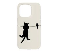 Oiseau Chat sur Fil Pire Ennemis Besties Amis Silhouette Coque pour iPhone 15 Pro