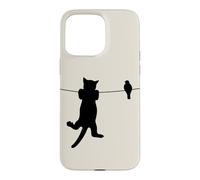 Oiseau Chat sur Fil Pire Ennemis Besties Amis Silhouette Coque pour iPhone 15 Pro Max
