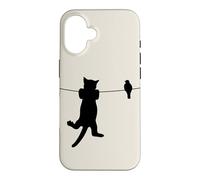 Oiseau Chat sur Fil Pire Ennemis Besties Amis Silhouette Coque pour iPhone 16