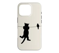 Oiseau Chat sur Fil Pire Ennemis Besties Amis Silhouette Coque pour iPhone 16 Pro
