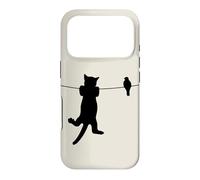 Oiseau Chat sur Fil Pire Ennemis Besties Amis Silhouette Coque pour iPhone 17 Pro