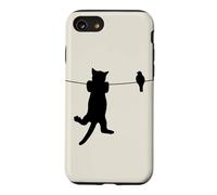 Oiseau Chat sur Fil Pire Ennemis Besties Amis Silhouette Coque pour iPhone SE (2020) / 7/8