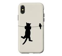 Oiseau Chat sur Fil Pire Ennemis Besties Amis Silhouette Coque pour iPhone X/XS