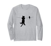 Oiseau Chat sur Fil Pire Ennemis Besties Amis Silhouette Manche Longue