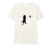 Oiseau Chat sur Fil Pire Ennemis Besties Amis Silhouette T-Shirt Haut de Gamme