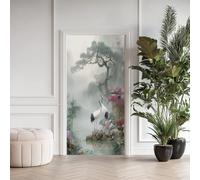 Oiseau Chinois Oriental Poster de Porte 3D Trompe L'oeil, Brouillard Lac Forêt Auto-Adhésif Sticker Porte pour Chambre Cuisine, Zen Asiatique Stickers Autocollants de Porte 73x205 cm