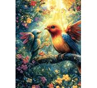 Oiseau coloré avec un papillon dans un jardin fleuri 300 Pieces Casse-tête Créatif En Carton Rigide Sans Déformation Rêve magique de science-fiction Difficulté Moyenne Activité Manuelle Cadeau Saint V