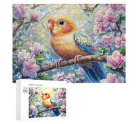 Oiseau coloré sur Rocher avec des Fleurs Puzzle 300 Pièces pour Couples Soirée Jeu Interaction Cognitive Cadeau pour Moments Partagés 300 PCS