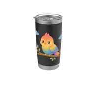 Oiseau coloré sur une branche - Animal joyeux Gobelet isotherme en acier inoxydable double paroi