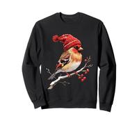 Oiseau d’Hiver avec Bonnet Rouge sur Branche enneigée Sweatshirt