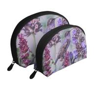 Oiseau dans violet lavande floral floral imprimé sacs de maquillage 2 pièces portable Shell voyage trousse de toilette sac organisateur cosmétique sac pour femme, blanc, Taille unique, Trousse de