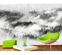 Oiseau De Forêt Noir Et Blanc En Stéréo Simple Papier Peint 3D Installation Facile Intissé Tapisserie Bureau Salon Canapé Chambre Décoration Murale-250cm×170cm