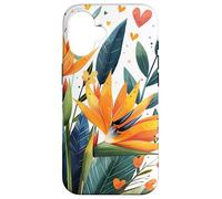 Oiseau de Paradis Fleurs avec cœurs Autour du Graphique Boho Coque pour iPhone 16