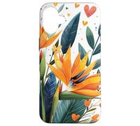 Oiseau de Paradis Fleurs avec cœurs Autour du Graphique Boho Coque pour iPhone 16 Plus