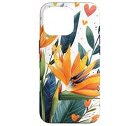 Oiseau de Paradis Fleurs avec cœurs Autour du Graphique Boho Coque pour iPhone 16 Pro