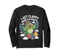 Oiseau de Sensibilisation à l'Autisme avec Inscription « I Get Flappy When I'm Happy » Manche Longue