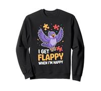 Oiseau de Sensibilisation à l'Autisme avec Inscription « I Get Flappy When I'm Happy » Sweatshirt
