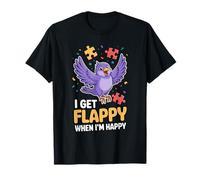 Oiseau de Sensibilisation à l'Autisme avec Inscription « I Get Flappy When I'm Happy » T-Shirt