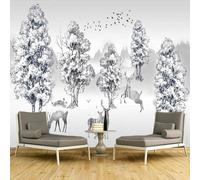 Oiseau Élan De Forêt Dessiné À La Main En Noir Et Blanc Papier Peint 3d Moderne Soie Texturée Haut De Gamme IdéAl Pour Le Salon Et La Chambre à Coucher-430cm×300cm