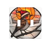Oiseau en verre teinté portant un petit chapeau de Père Noël double gang à bascule plaque murale interrupteur décoration taille standard - 11,4 x 11,4 cm