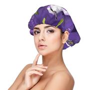 Oiseau en violet lavande floral bonnet pour protection des cheveux, bonnet de sommeil pour femme et homme, bonnet de sommeil en satin doux avec bande élastique, noir, taille unique