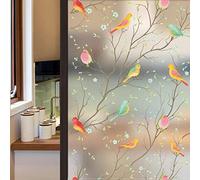Oiseau Fleur Coloré Film Fenêtre Vitre Anti Regard, Film Occultant Fenêtre, Adhésif électrostatique Film Fenetre Anti Regard, Idéal pour Bureau Chambre Cuisine Maison Salle de Bain 45x200 cm