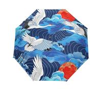 Oiseau Grue Japonaise Vintage Parapluie Pliant Enfant Garçons Filles Automatique Protection UV Parapluies Coupe-Vent pour Voyager